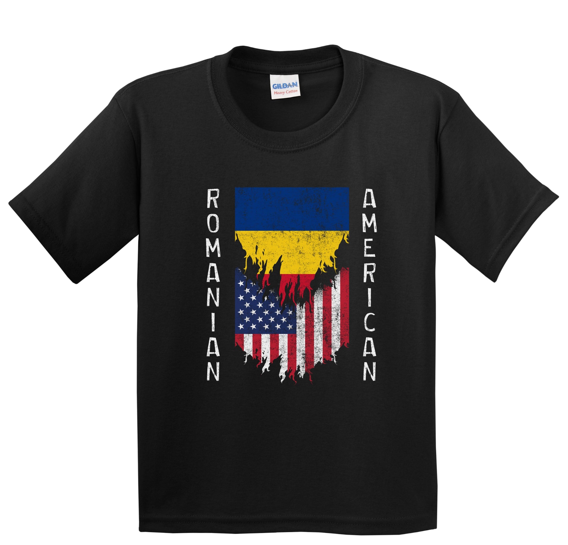 Romanian American Flags Ripped Torn Romania Youth T-Shirt