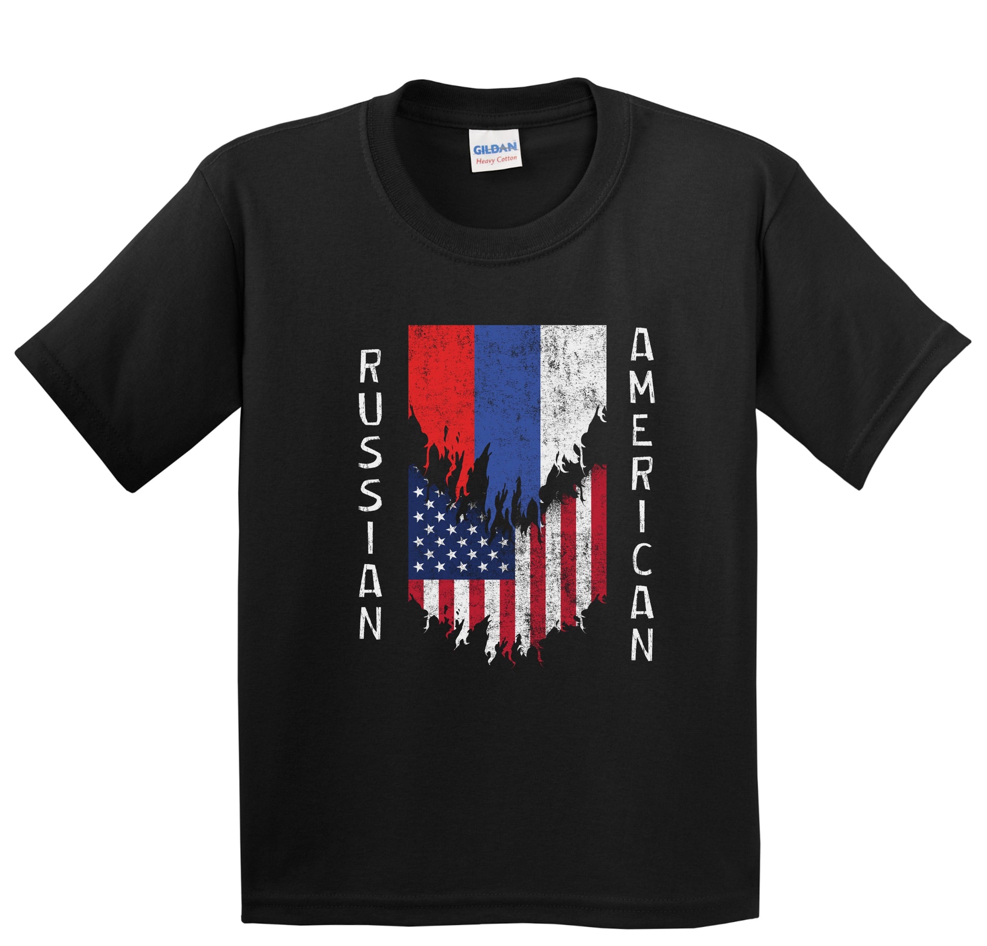 Russian American Flags Ripped Torn Russia Youth T-Shirt