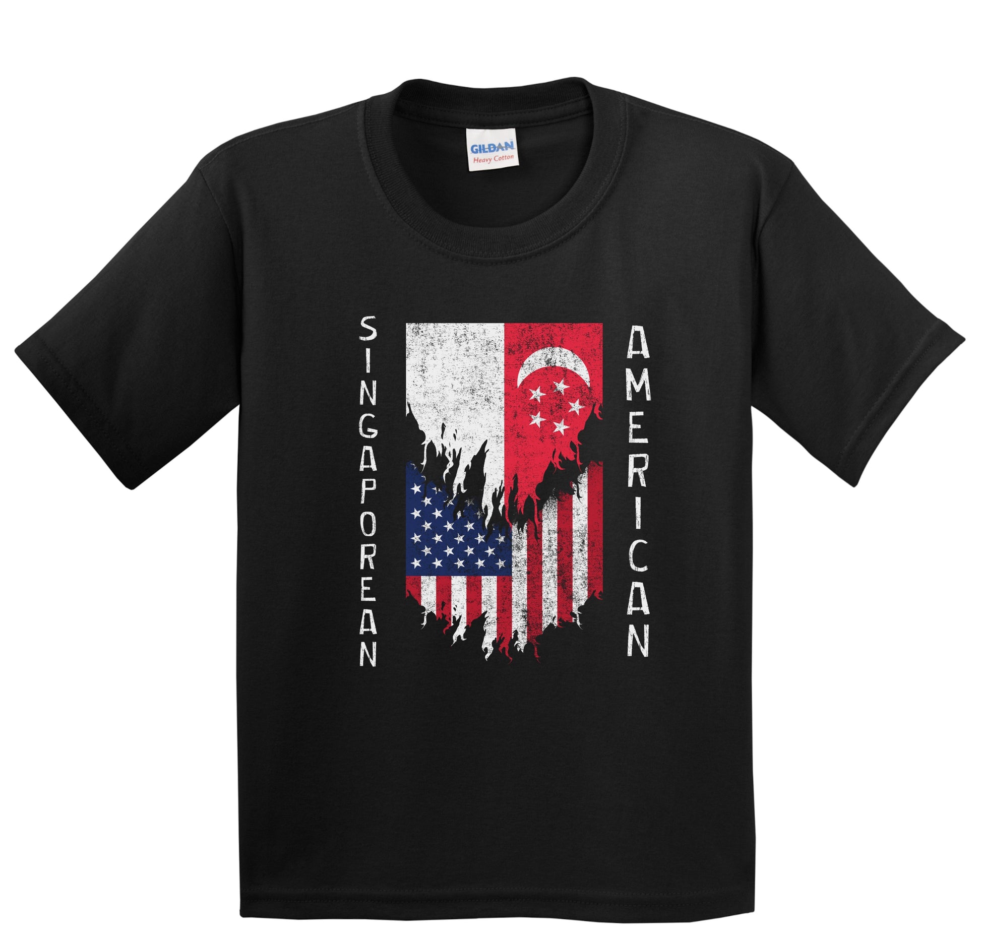 Singaporean American Flags Ripped Torn Singapore Youth T-Shirt