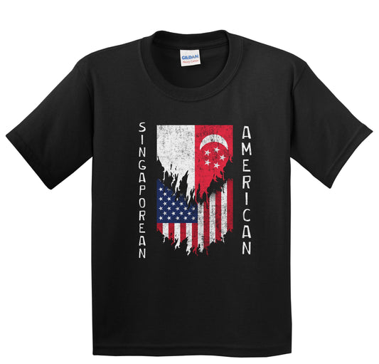 Singaporean American Flags Ripped Torn Singapore Youth T-Shirt