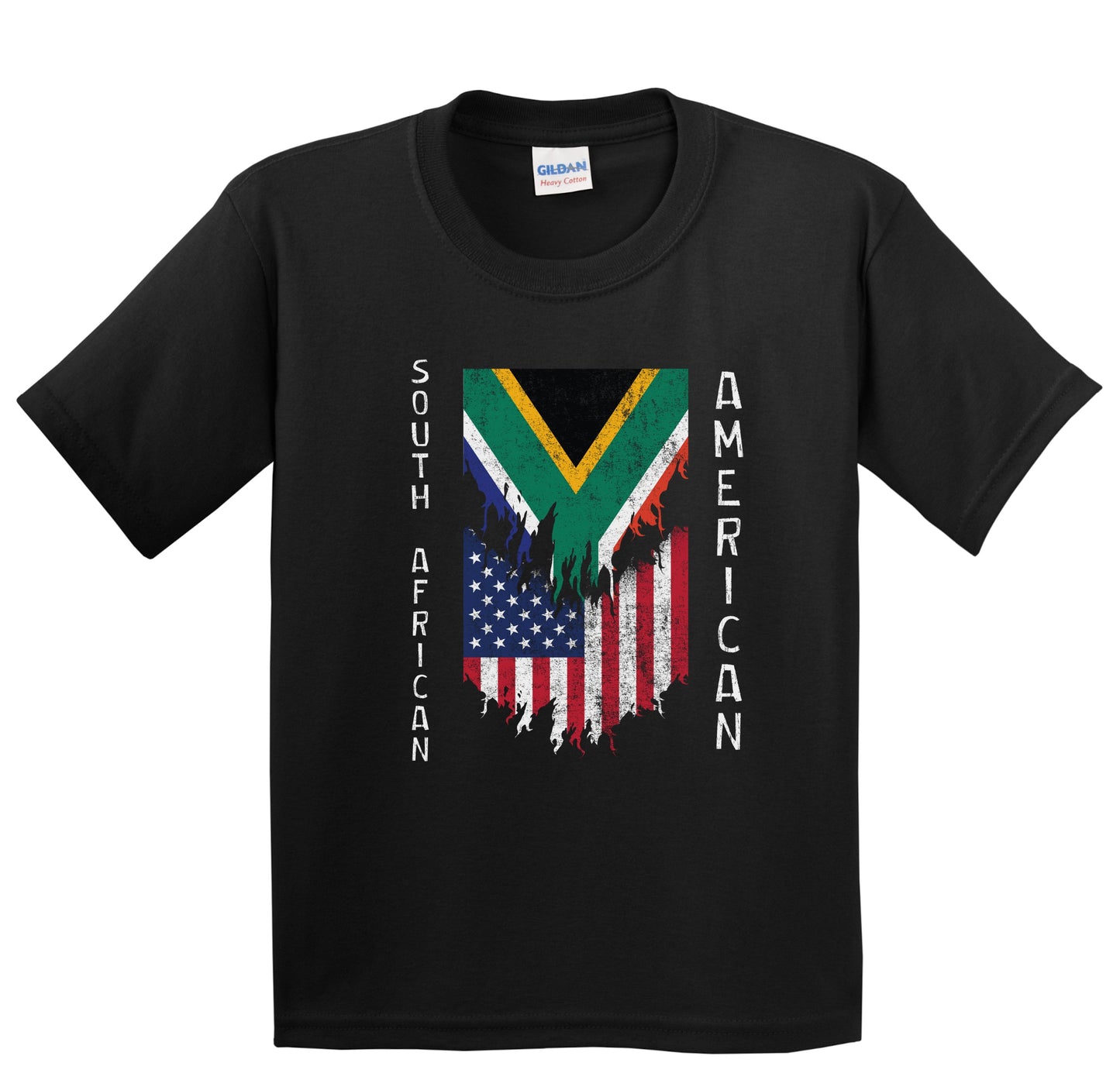 South African American Flags Ripped Torn South Africa Youth T-Shirt