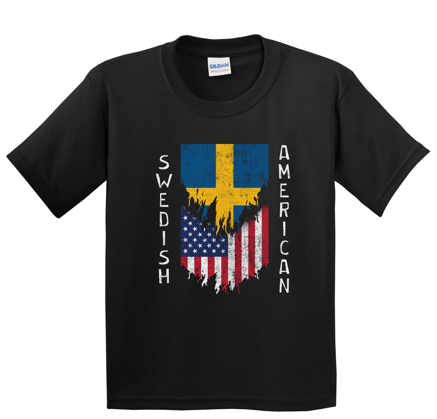 Swedish American Flags Ripped Torn Sweden Youth T-Shirt