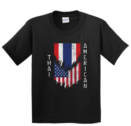 Thai American Flags Ripped Torn Thailand Youth T-Shirt