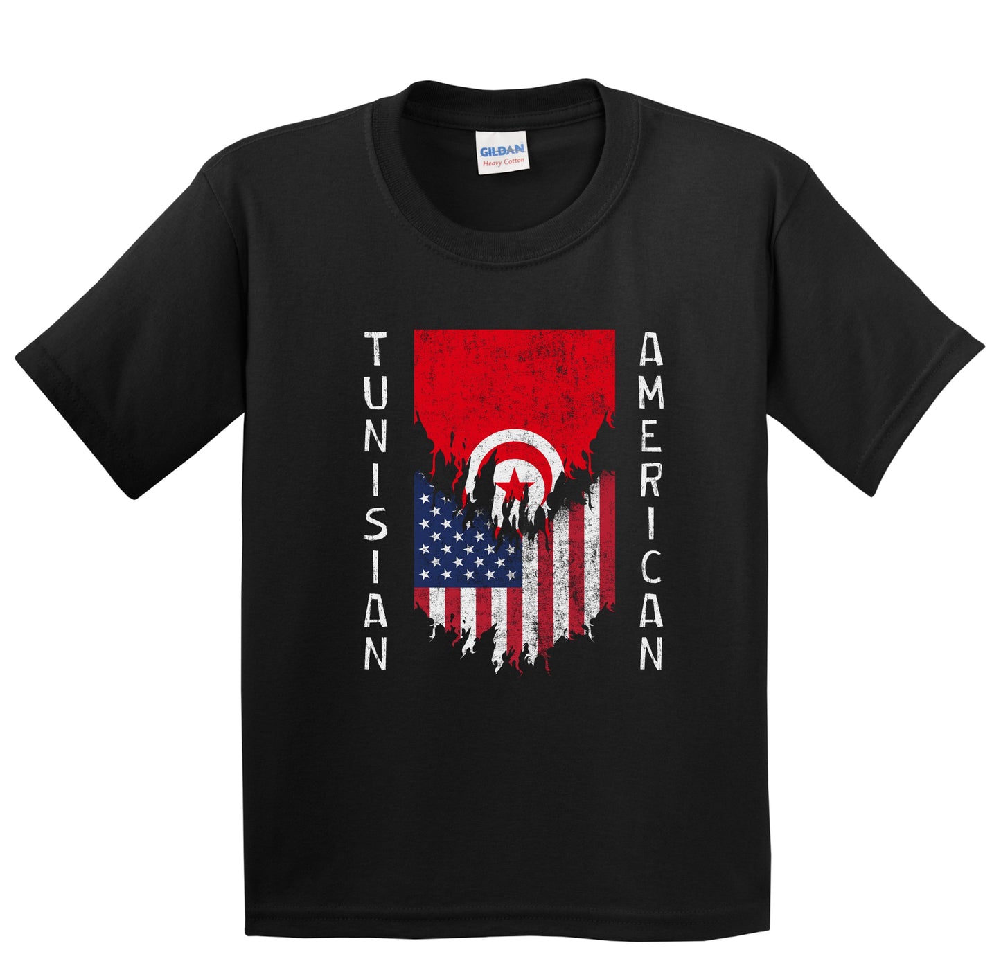 Tunisian American Flags Ripped Torn Tunisia Youth T-Shirt