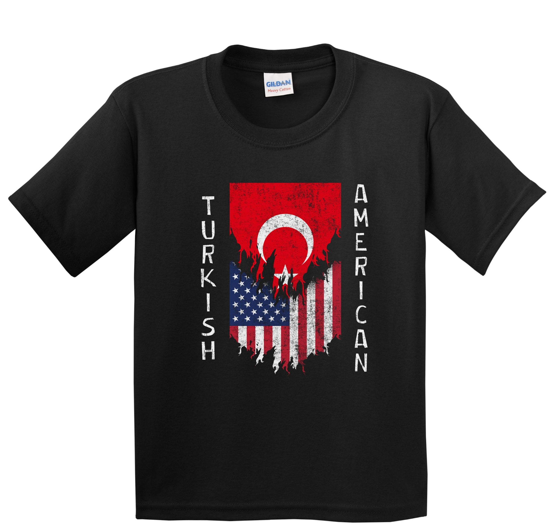 Turkish American Flags Ripped Torn Turkey Youth T-Shirt