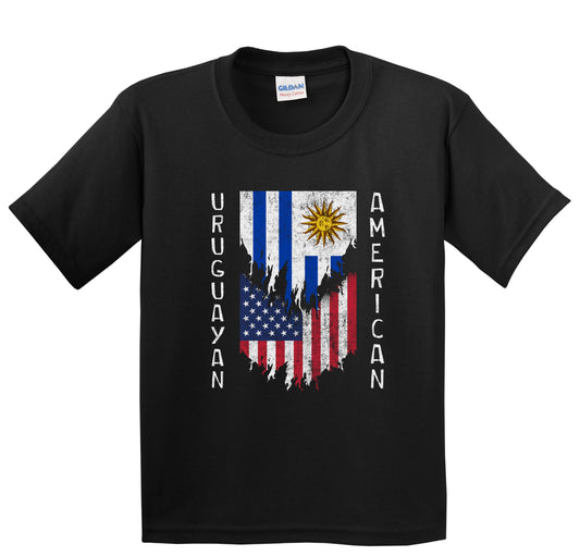 Uruguayan American Flags Ripped Torn Uruguay Youth T-Shirt