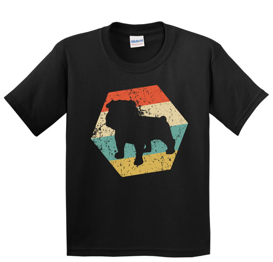 English Bulldog Dog Breed Retro Distressed Hexagon Youth T-Shirt