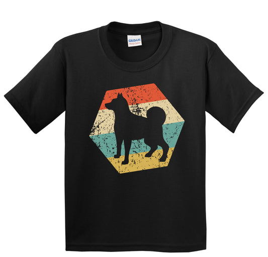 Norwegian Elkhound Dog Breed Retro Distressed Hexagon Youth T-Shirt