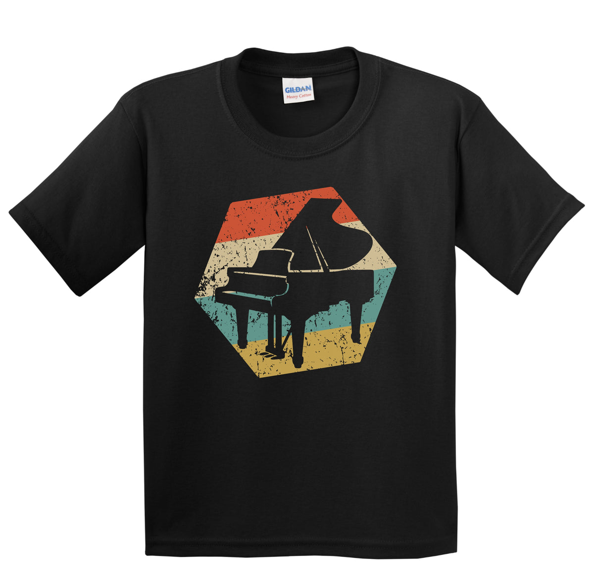 Baby Grand Piano Retro Distressed Hexagon Pianist Youth T-Shirt
