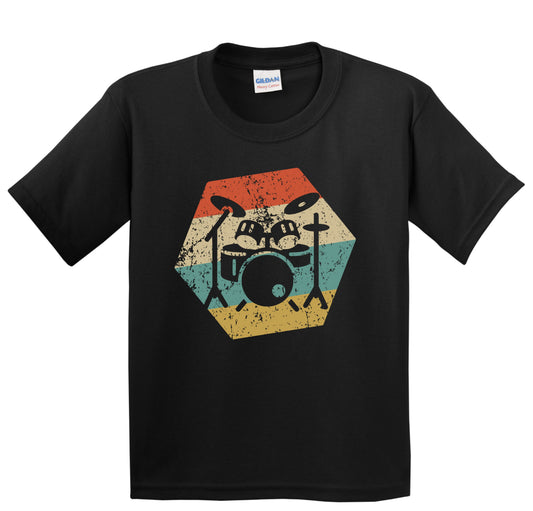 Drum Set Retro Distressed Hexagon Drummer Youth T-Shirt