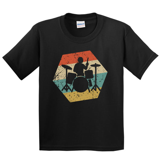 Drummer Retro Distressed Hexagon Drum Set Youth T-Shirt