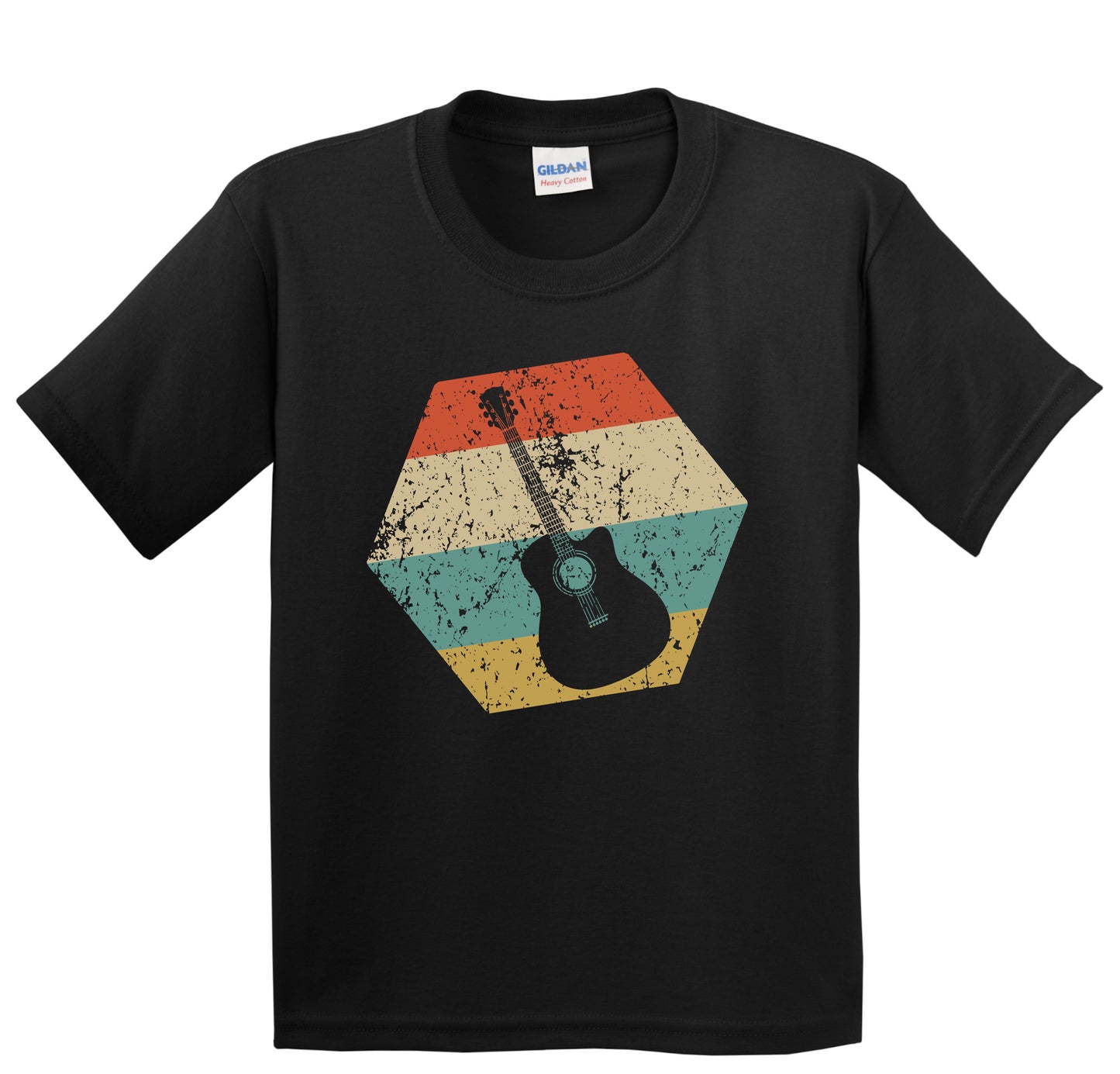 Acoustic Guitar Retro Distressed Hexagon Guitarist Youth T-Shirt
