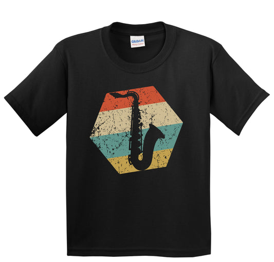Saxophone Retro Distressed Hexagon Sax Player Youth T-Shirt