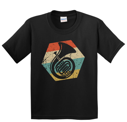 Tuba Retro Distressed Hexagon Musical Instrument Youth T-Shirt