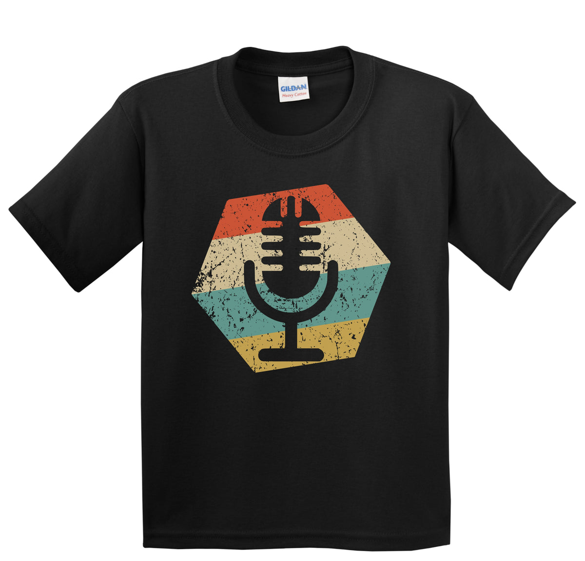 Microphone Retro Distressed Hexagon Podcast Host Youth T-Shirt