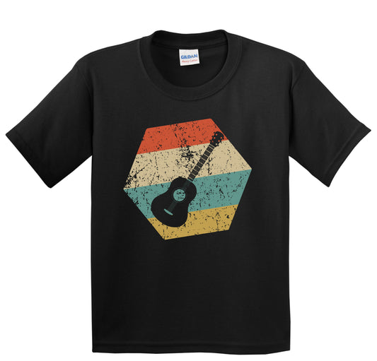 Guitar Retro Distressed Hexagon Acoustic Guitar Youth T-Shirt