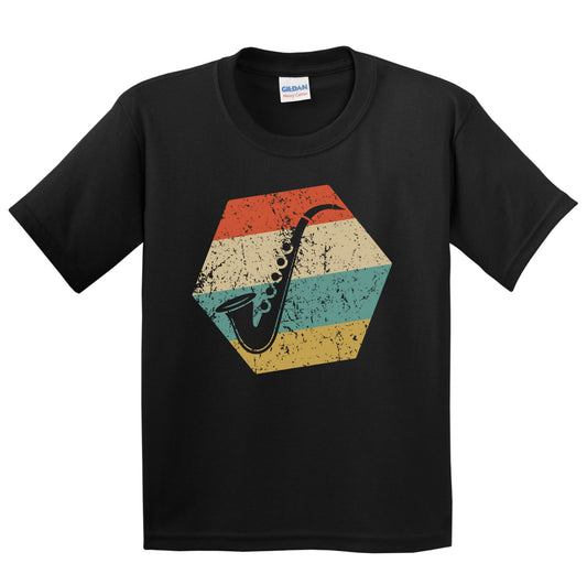 Saxophone Retro Distressed Hexagon Saxophone Youth T-Shirt
