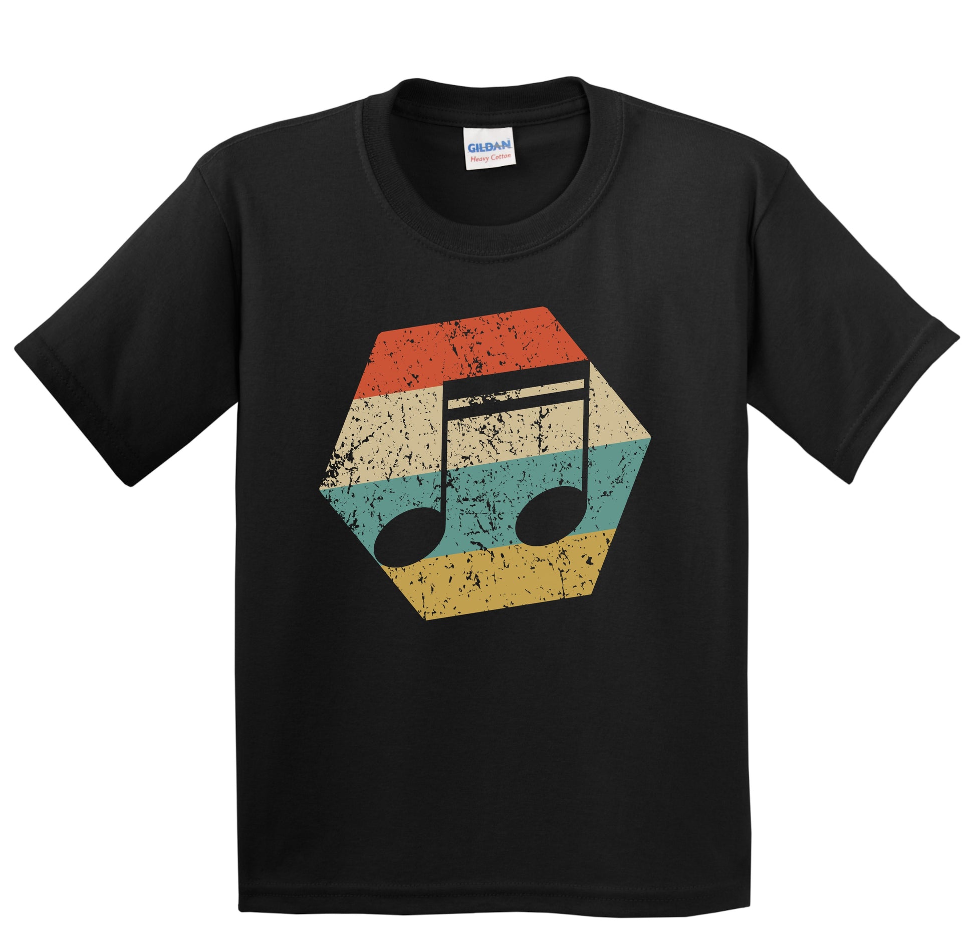 Music Note Retro Distressed Hexagon Sixteenth Notes Youth T-Shirt