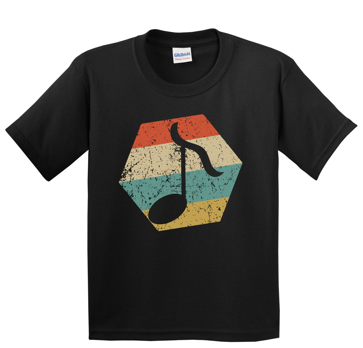 Music Note Retro Distressed Hexagon Eighth Note Youth T-Shirt