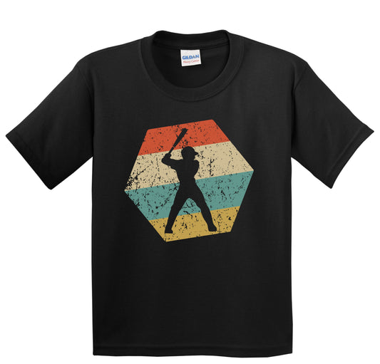 Baseball Player Retro Distressed Hexagon Batter Youth T-Shirt