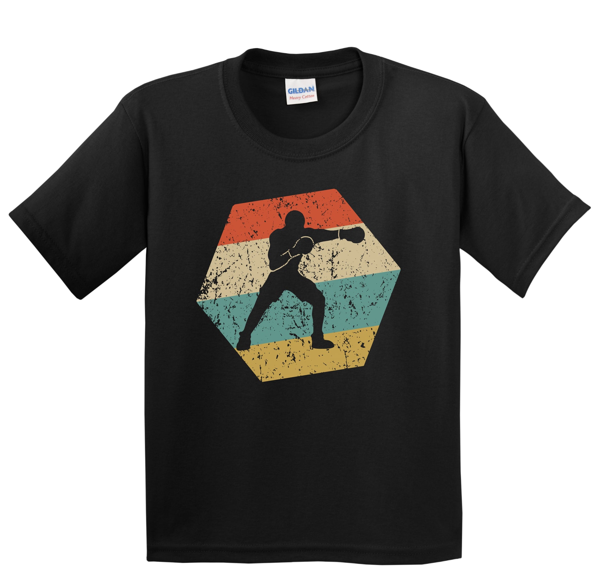 Boxing Retro Distressed Hexagon Boxer Punching Youth T-Shirt