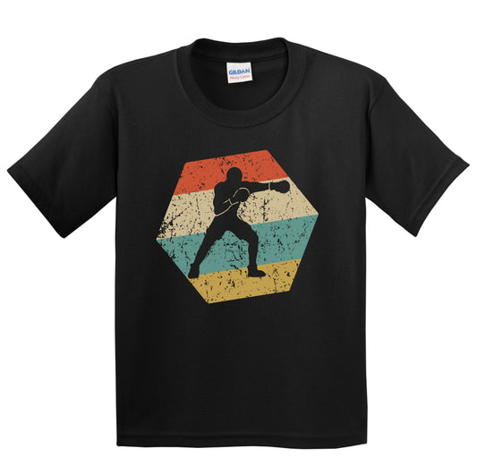 Boxing Retro Distressed Hexagon Boxer Punching Youth T-Shirt