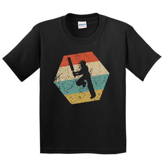 Cricket Player Retro Distressed Hexagon Cricket Batter Youth T-Shirt