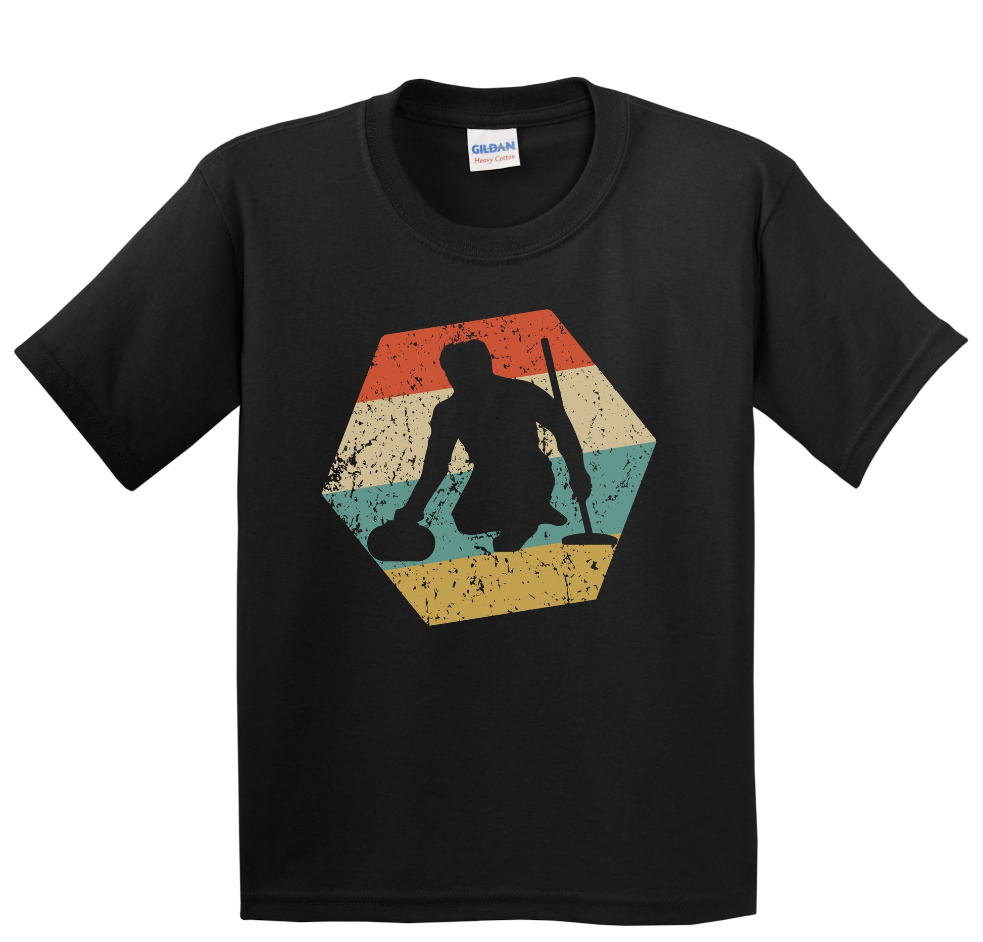 Curling Retro Distressed Hexagon Curler Youth T-Shirt