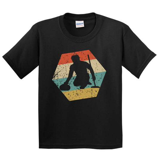 Curling Retro Distressed Hexagon Curler Youth T-Shirt