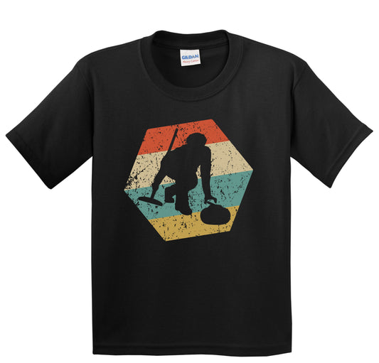 Curler Retro Distressed Hexagon Curling Youth T-Shirt