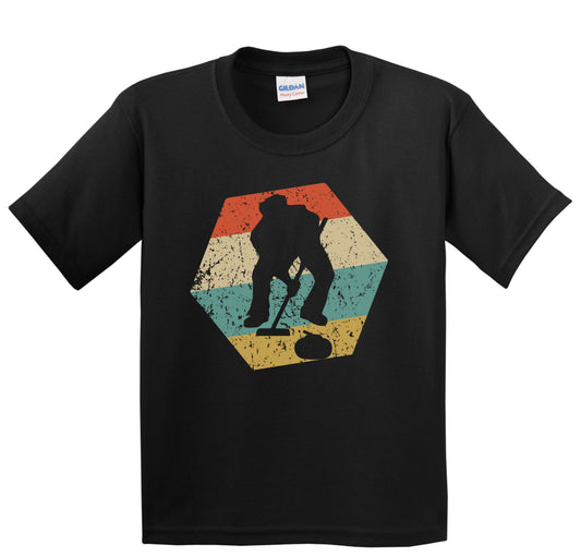 Curling Retro Distressed Hexagon Curler Sweeping Youth T-Shirt