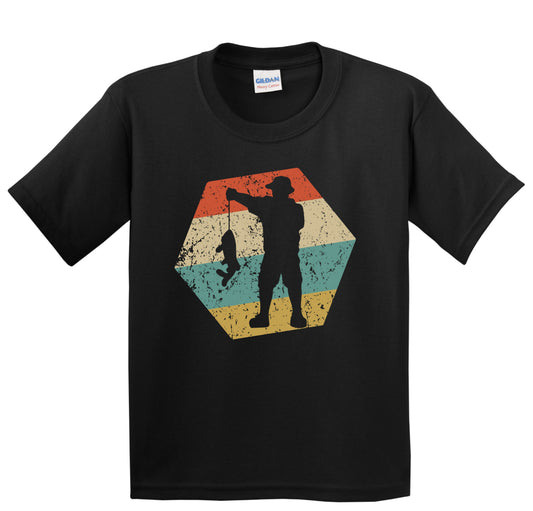 Fisherman Retro Distressed Hexagon Fishing Youth T-Shirt