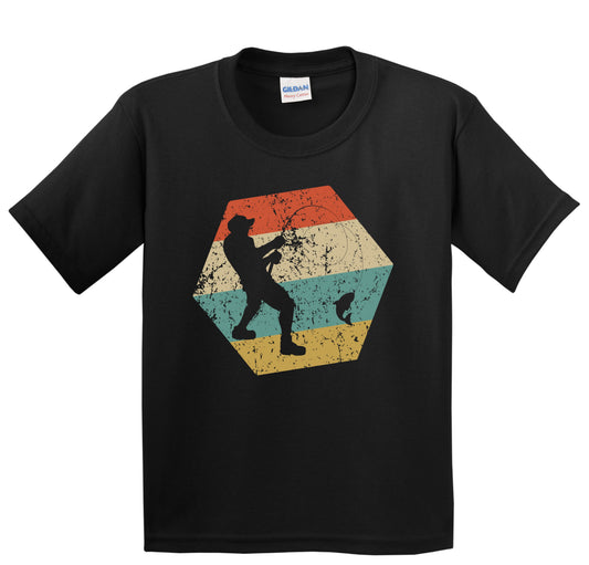 Fishing Retro Distressed Hexagon Fisherman Catching a Fish Youth T-Shirt