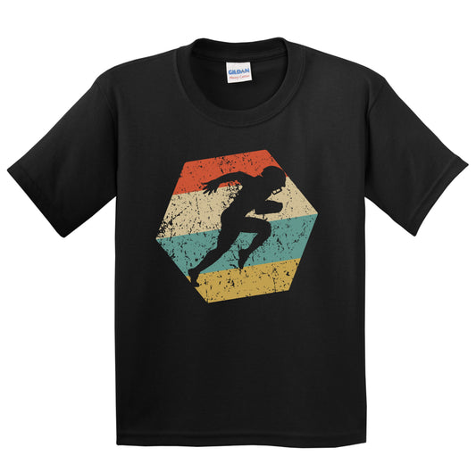 Running Back Retro Distressed Hexagon Football Youth T-Shirt