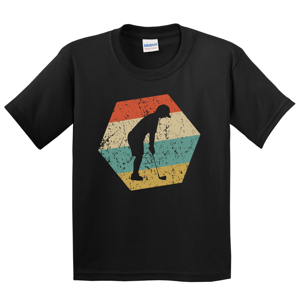 Golfer Retro Distressed Hexagon Golf Youth T-Shirt