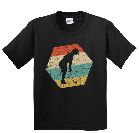 Golfer Retro Distressed Hexagon Golf Youth T-Shirt