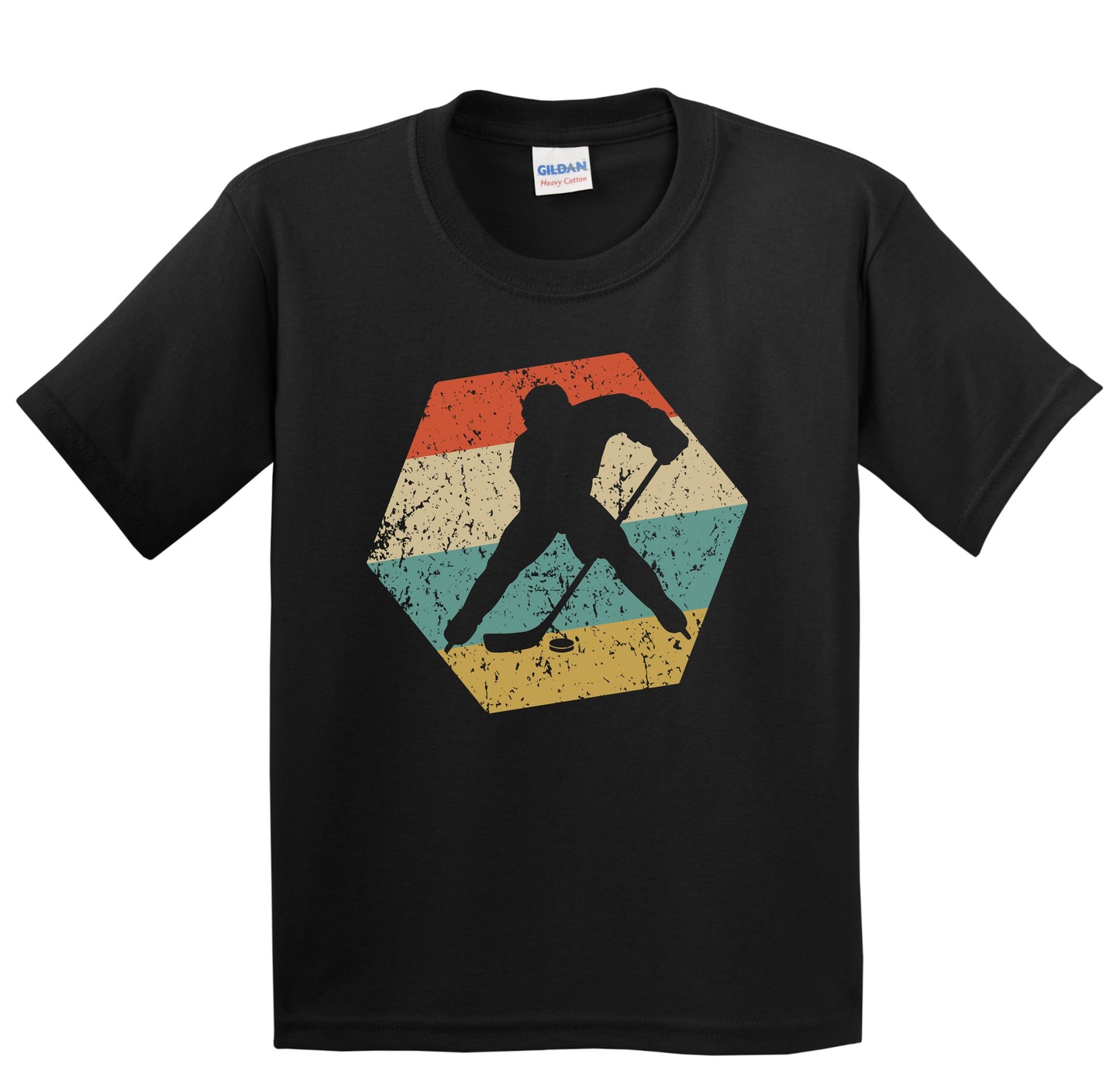Hockey Retro Distressed Hexagon Hockey Player Youth T-Shirt