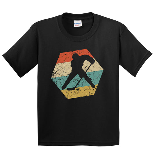 Hockey Retro Distressed Hexagon Hockey Player Youth T-Shirt