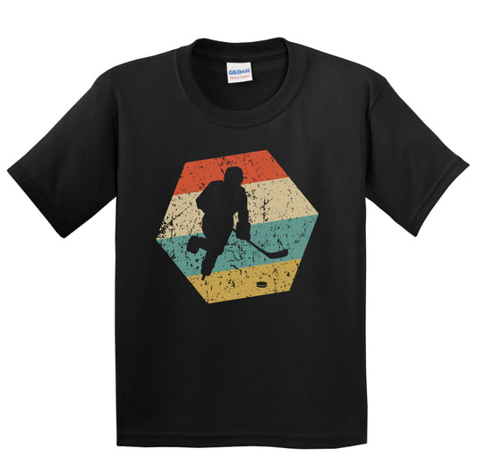 Hockey Player Retro Distressed Hexagon Hockey Player Skating Youth T-Shirt