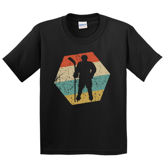 Hockey Player Retro Distressed Hexagon Hockey Youth T-Shirt