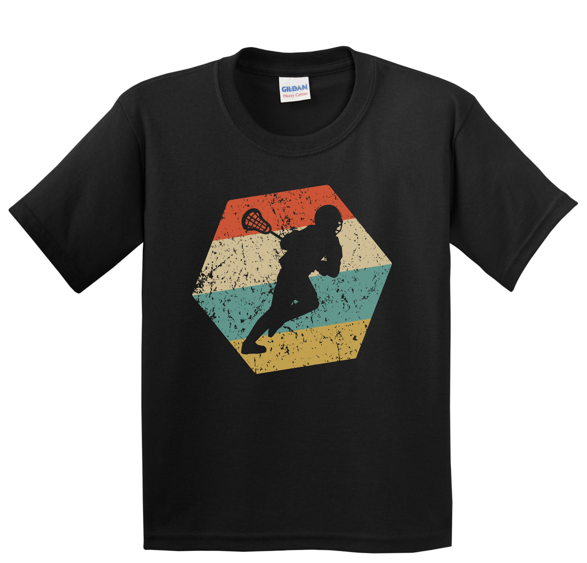 Lacrosse Player Retro Distressed Hexagon Lacrosse Youth T-Shirt