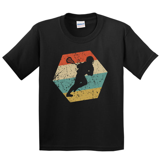 Lacrosse Player Retro Distressed Hexagon Lacrosse Youth T-Shirt