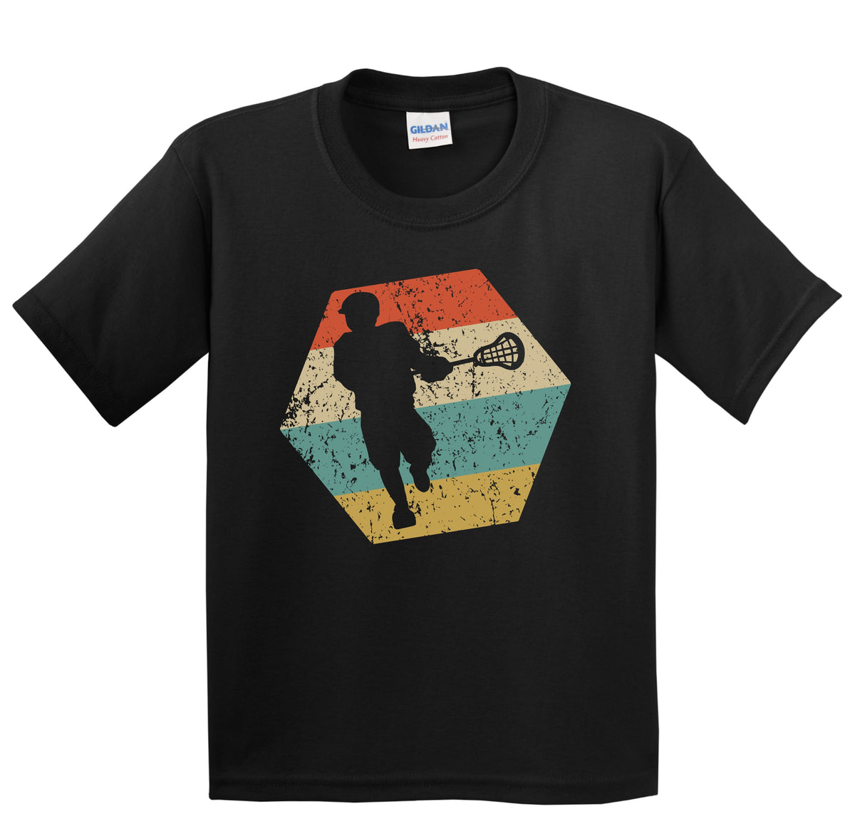 Lacrosse Retro Distressed Hexagon Lacrosse Player Youth T-Shirt