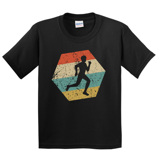 Cross Country Running Retro Distressed Hexagon Runner Youth T-Shirt