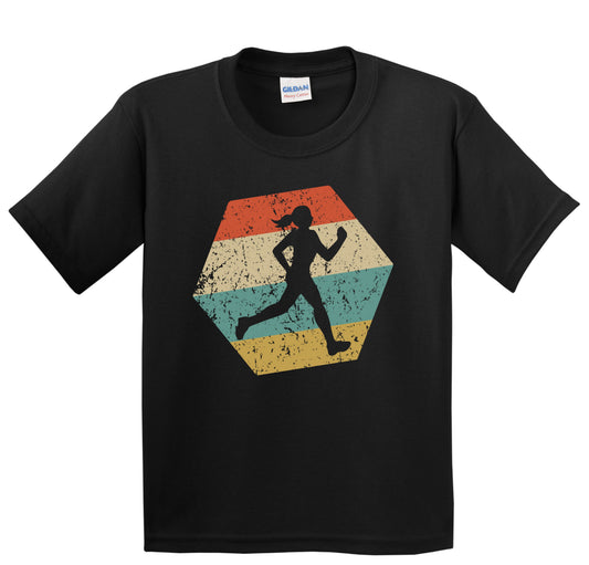 Cross Country Running Retro Distressed Hexagon Runner Youth T-Shirt