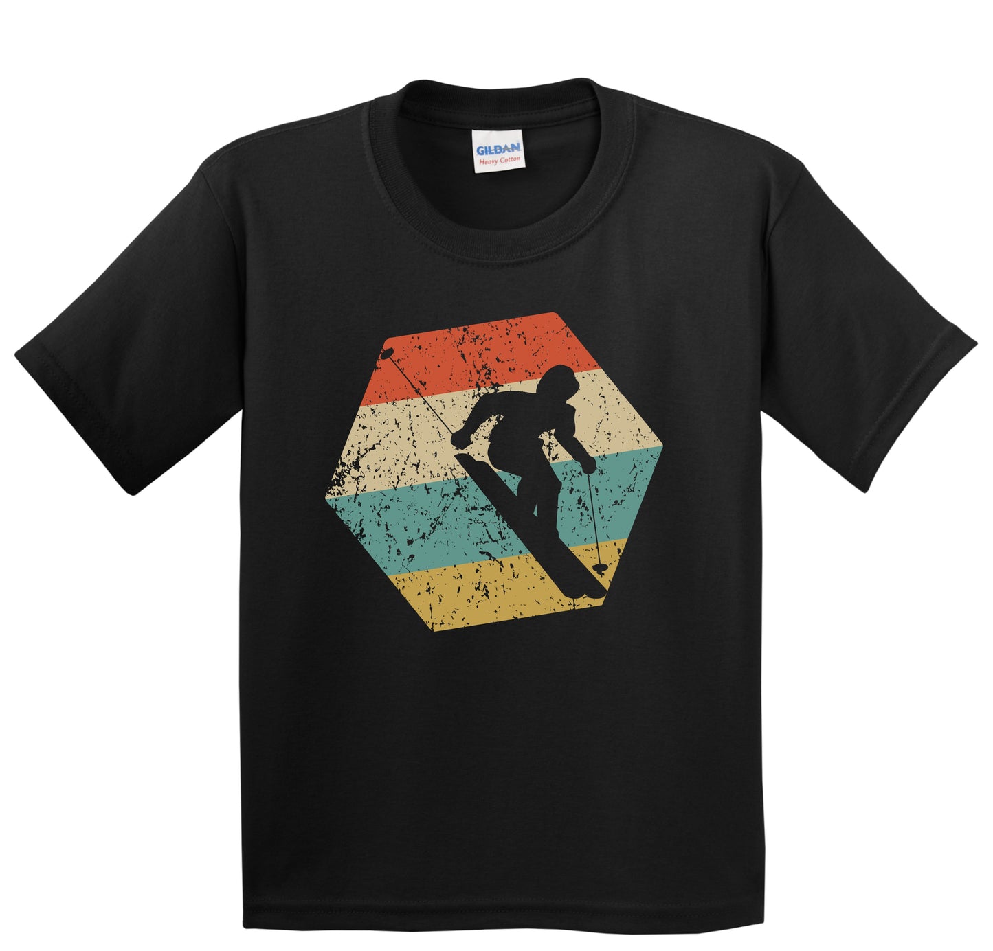 Skiing Retro Distressed Hexagon Skier Youth T-Shirt