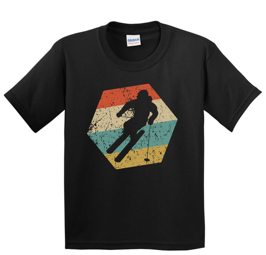 Skier Retro Distressed Hexagon Skiing Youth T-Shirt