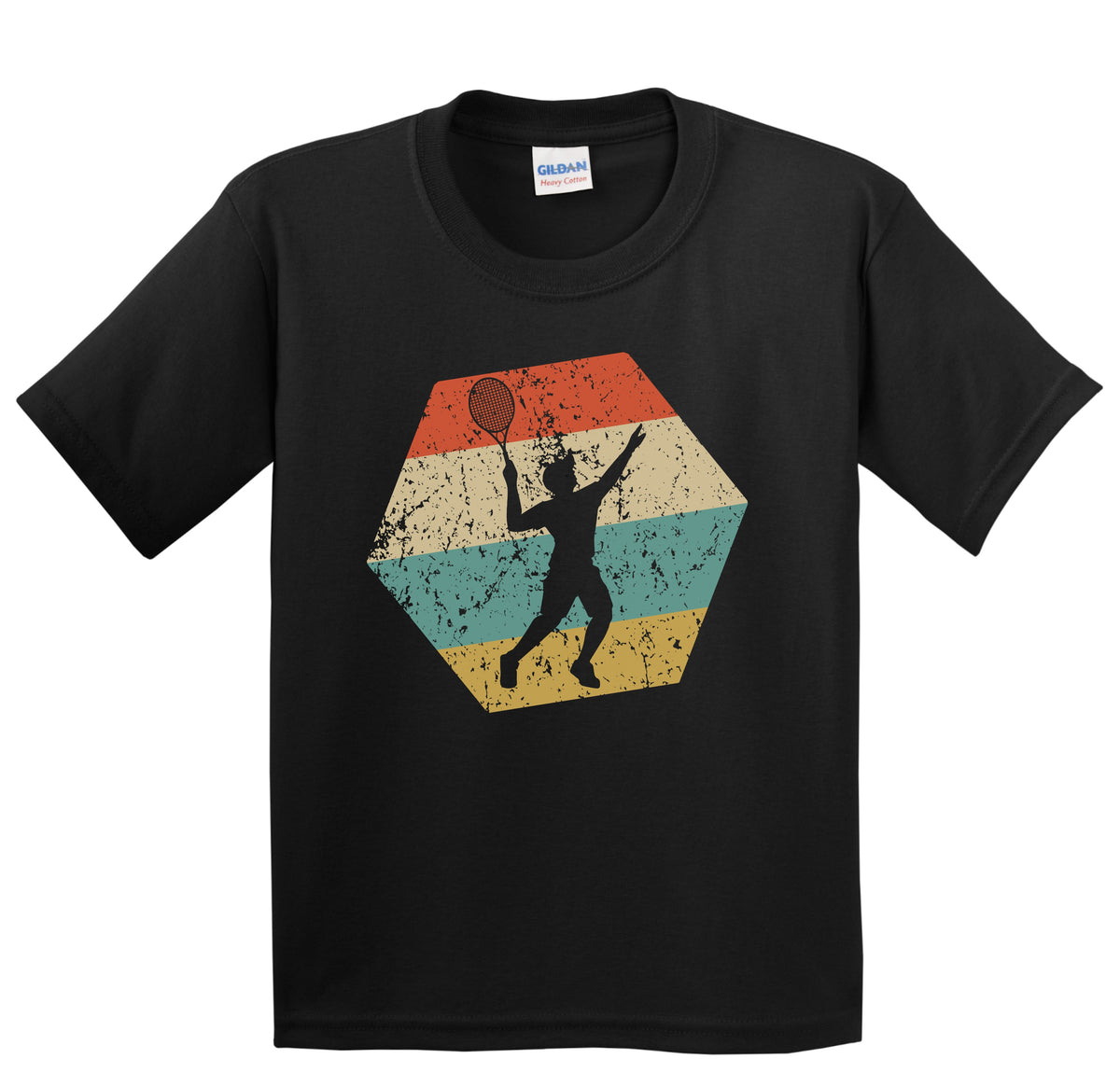 Tennis Retro Distressed Hexagon Tennis Player Serve Youth T-Shirt