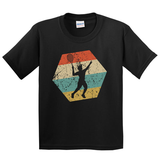 Tennis Retro Distressed Hexagon Tennis Player Serve Youth T-Shirt