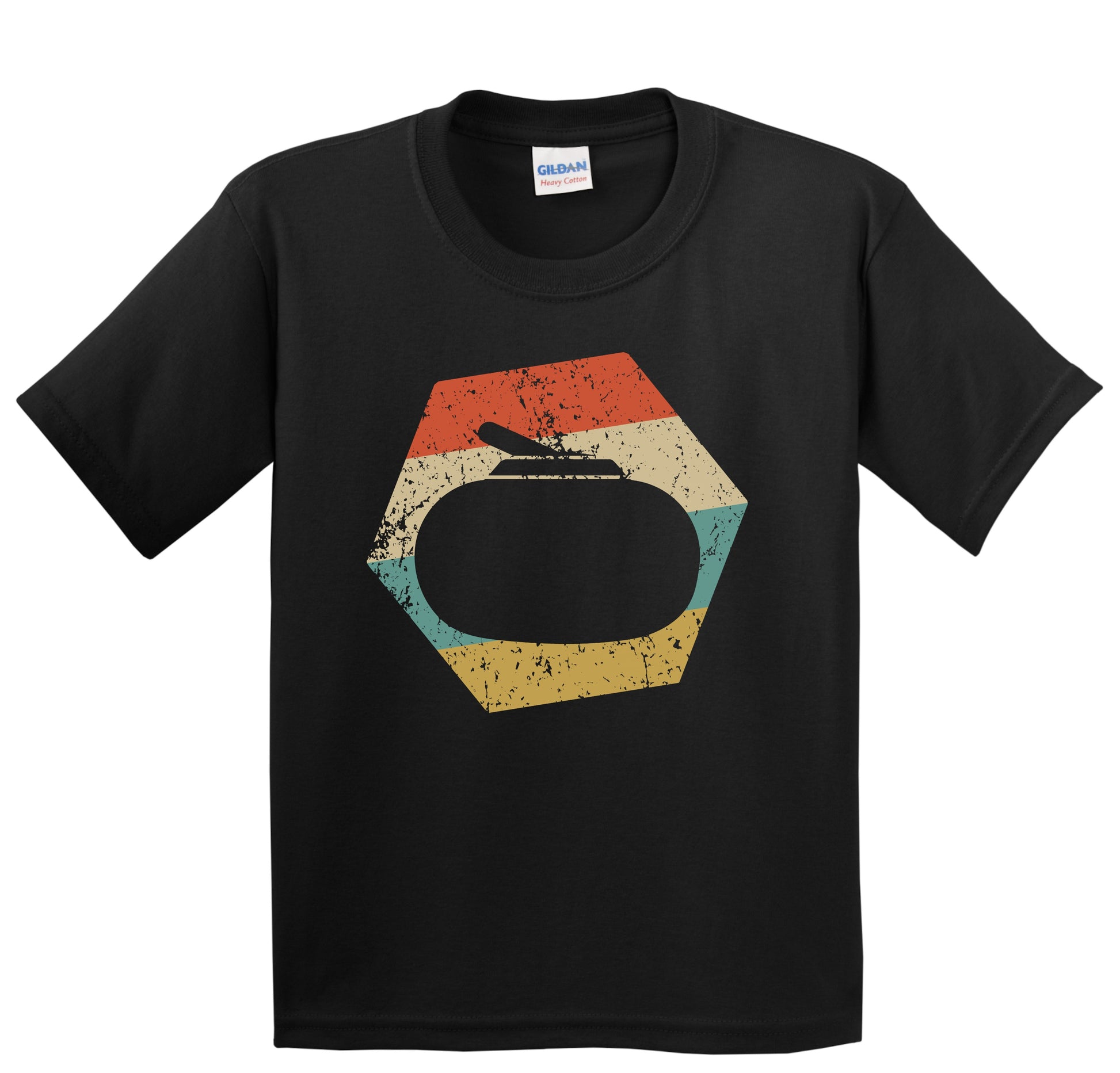 Curling Retro Distressed Hexagon Curling Stone Youth T-Shirt